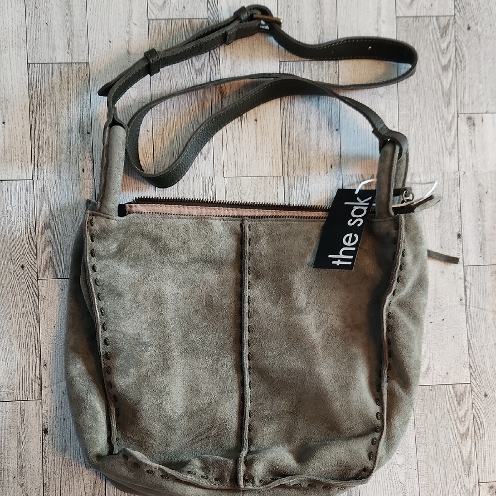 The Sak Khaki Suede Crossbody Bag
